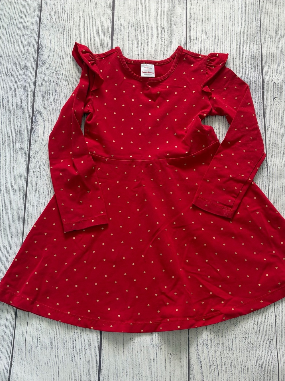 Hanna Andersson Red & Gold Polka Dot Ruffle Dress Size 110 (Size 5)